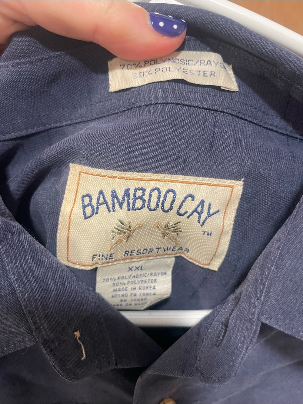 BAMBOO CAY Navy Short-Sleeve Button-Down Palm Embroidered Shirt - Picture 3 of 4